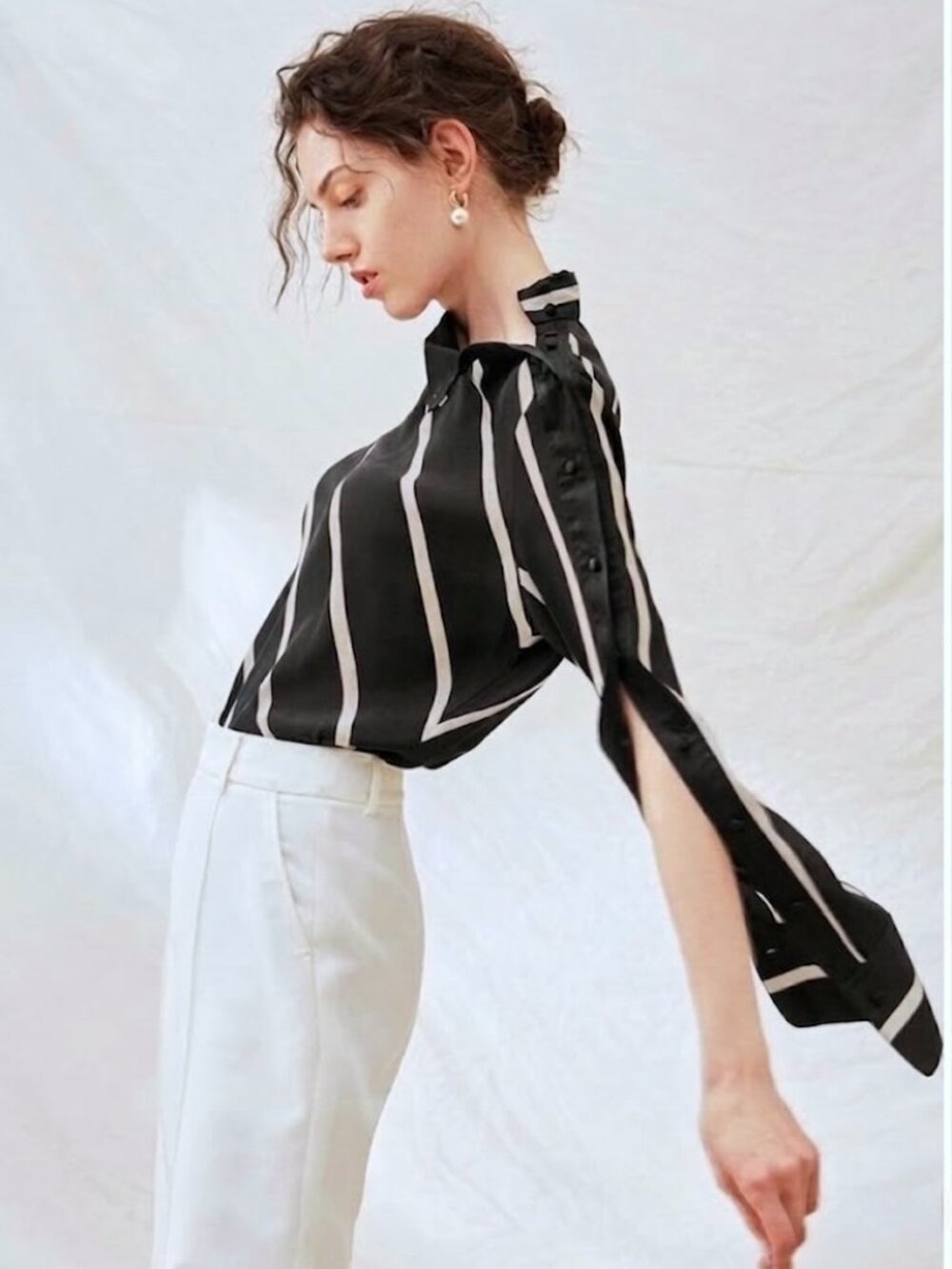 Who What Wear x Target Diagonal Stripe Mock Neck Blouse – Size Medium - Picture 4 of 8
